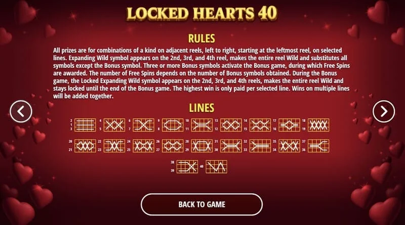 Locked Hearts 40 - Lignes gagnantes sur les rouleaux